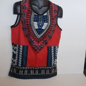 African Print Sleeveless Stretch Daishiki Tank Top